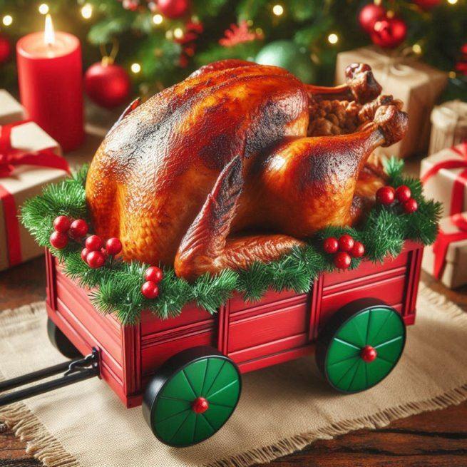 Bild eines Weihnachtsbratens in einem Rollwagen